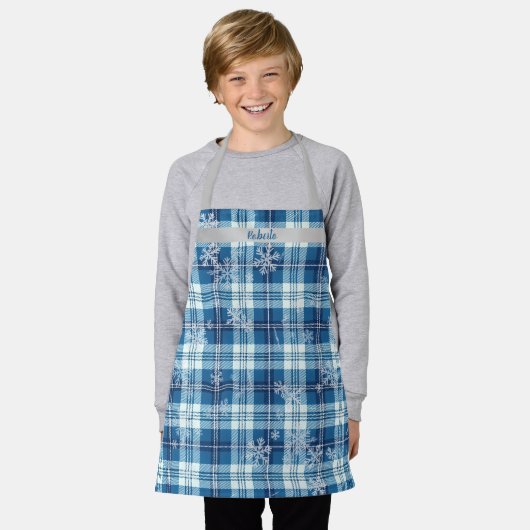  Navidad Elegante Cuadriculado Azul  エプロン (着用した状態)