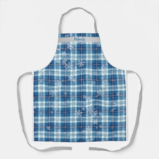  Navidad Elegante Cuadriculado Azul  エプロン (正面)