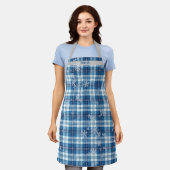  Navidad Elegante Cuadriculado Azul  エプロン (着用した状態)