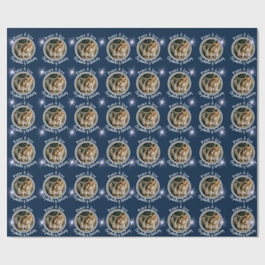 Navidadesフォトラウンドシルバーyスターズブルー ラッピングペーパー (フラット)