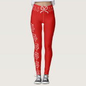 Navideños Rojos con Lazo, Copos de Nieve y arboles レギンス (正面)