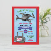 Navigate Drone Birthday Party Fly over Red Blue 招待状 (スタンド正面)