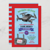 Navigate Drone Birthday Party Fly over Red Blue 招待状 (正面/裏面)