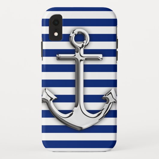 NavyいかりにChromeのようなグラフィックストライプ Case-Mate iPhoneケース (裏面)