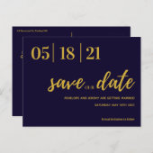 navyと金ゴールドのモダンスクリプトは日付を保存 ポストカード (正面/裏面)