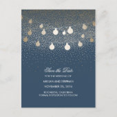 Navyと金ゴールドのString Lightsが日付を保存 案内ポストカード (正面)