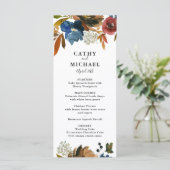 NavyとRust Waterカラーフローラ結婚のメニューカード メニュー (スタンド正面)