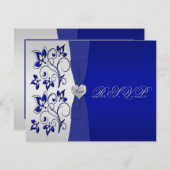 NavyとSilverフローラとSilverハートRSVP 出欠カード (正面/裏面)