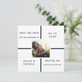 NavyとWhiteモダンの結婚写真Save The Date セーブザデート (スタンド正面)