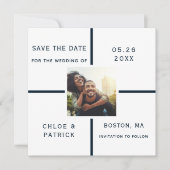 NavyとWhiteモダンの結婚写真Save The Date セーブザデート (正面)