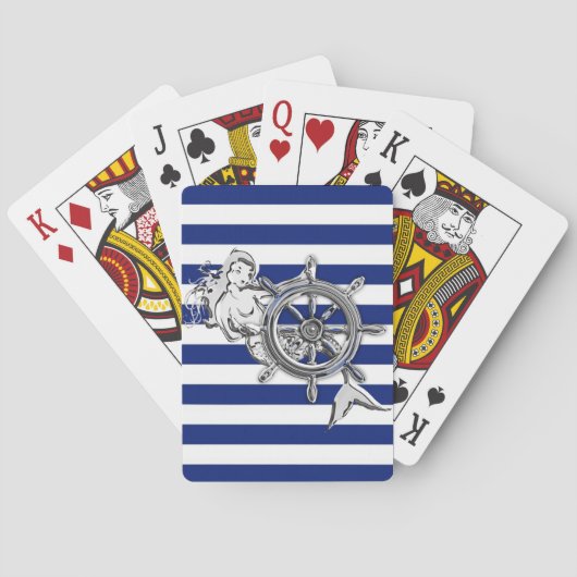 NavyのMermaidのようなクロームストライプ トランプ (裏面)