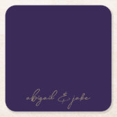 Navy単にモダン金ゴールドスクリプト名結婚の スクエアペーパーコースター (正面)