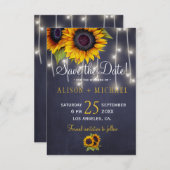 Navy素朴なサンフラワーは日付結婚の セーブザデート (正面/裏面)