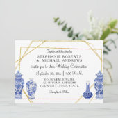 Navy金ゴールドヴィンテージ中国のヴィンテージの花瓶（横） 招待状 (スタンド正面)