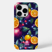 Navy鮮やかの柑橘類とベリー類の果実の模様 Case-Mate iPhoneケース (裏面)