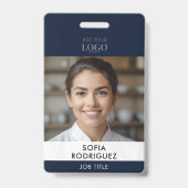 Navy お洒落 Blue写真企業のバーコードID バッジ (正面)
