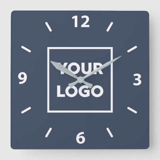 Navy はっきりした Blueのビジネスロゴ スクエア壁時計 (正面)