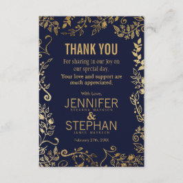 Navy エレガント blueおよび金ゴールドフローラサンキューカード サンキューカード
