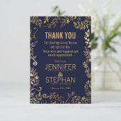 Navy エレガント blueおよび金ゴールドフローラサンキューカード サンキューカード (スタンド正面)