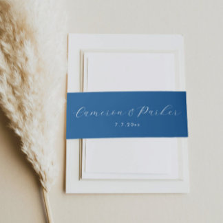 Navy エレガント Blueスクリプトの名結婚前 招待状ベリーバンド