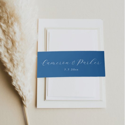 Navy エレガント Blueスクリプトの名結婚前 招待状ベリーバンド