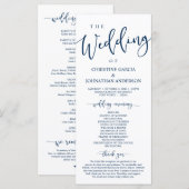 Navy エレガント Blue Script、私たちの式結婚 プログラム (正面/裏面)