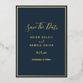Navy エレガント Gold Foil Save The Date Card 箔招待状