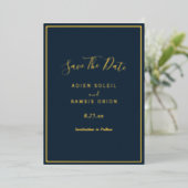 Navy エレガント Gold Foil Save The Date Card 箔招待状 (立ち正面)