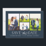 Navy スタイリッシュ 4 Photo Save the Date セーブザデート<br><div class="desc">あなたの写真を展示するこのデザインであなたの日付の愛スタイリッシュとニュースを広げお気に入りのなさい!</div>
