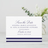 Navy ストライプの Wedding Save the Date セーブザデート (スタンド正面)