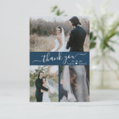 Navy モダン 3 Photo Collage's 結婚 Thank You サンキューカード (スタンド正面)
