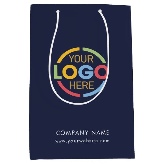 Navy モダン Blue社の企業のビジネスロゴ ミディアムペーパーバッグ (正面)