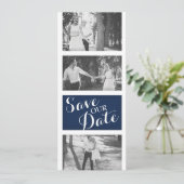 Navy モダン Blue金ゴールドの結婚写真が日付を保存 セーブザデート (スタンド正面)