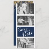 Navy モダン Blue金ゴールドの結婚写真が日付を保存 セーブザデート (正面/裏面)