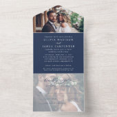 Navy モダン Blue 2写真RSVP結婚の オールインワン招待状 (内側)