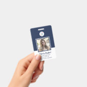 Navy モダン Blue Photo Barcode Businessロゴ名 バッジ (手持ち)