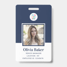 Navy モダン Blue Photo Barcode Businessロゴ名