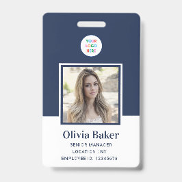 Navy モダン Blue Photo Barcode Businessロゴ名 バッジ