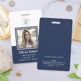 Navy モダン Blue Photo ID Business Logo従業員 バッジ