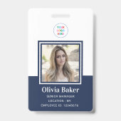 Navy モダン Blue Photo ID Business Logo従業員 バッジ (正面)