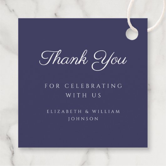 Navy モダン Blue Scriptフォトバプテスマありがとう フェイバータグ (裏面)