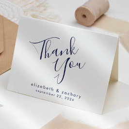 Navy モダン Blue Script's Thank 結婚 You カード