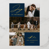 Navy モダン Joy to the World 4 Photo 箔シーズンカード (正面)