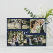 Navy モノグラムの Photo Collage結婚's Thank You サンキューカード (スタンド正面)