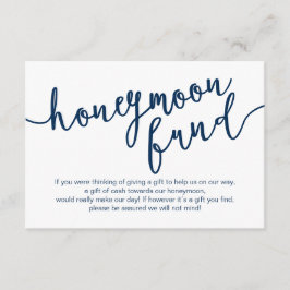 Navy 素朴 Blue Script結婚、Honeymoon Fund エンクロージャーカード