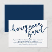 Navy 素朴 Blue Script結婚、Honeymoon Fund エンクロージャーカード (正面/裏面)