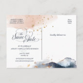 Navy、赤面、および金ゴールドに日付はがきを保存する 案内ポストカード (裏面)