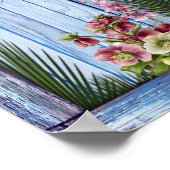 Navy – 青いテクスチャとピンクの花 ポスター (角)