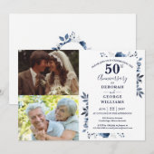 Navy 50th 結婚 Anniversary Then & Now 2 Photo 招待状 (正面/裏面)