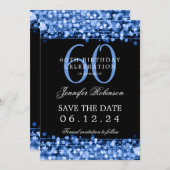 Navy 60誕生日日付を保存する(詳細付き) 招待状 (正面/裏面)